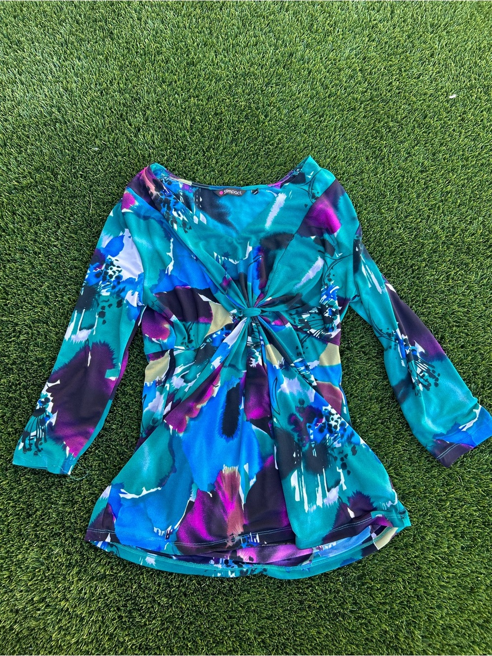 Teal, Blue & Purple Twist-Front Long Sleeve Top